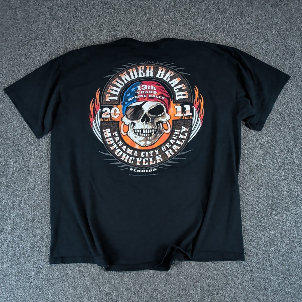 Gildan 2011 Thunder Beach Motorcycle Rally T Shirt Mens‎ 2XL Black Cotton Skull